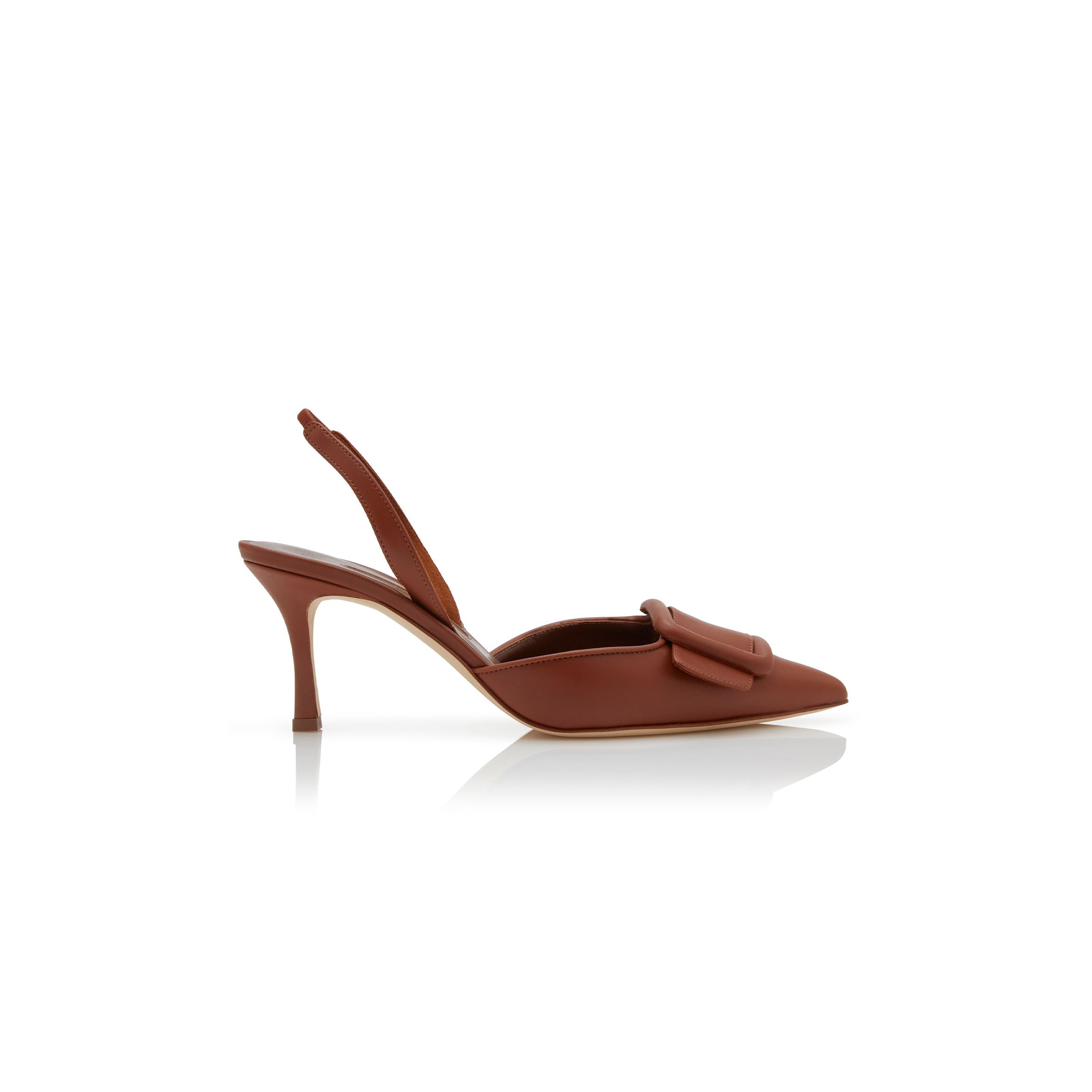 MANOLO BLAHNIK MAYSLI BROWN NAPPA LEATHER SLINGBACK PUMPS 219-0254-0033